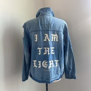 SPIRITUAL GANGSTER Denim Jacket Women’s Size Large I Am The Light Distressed